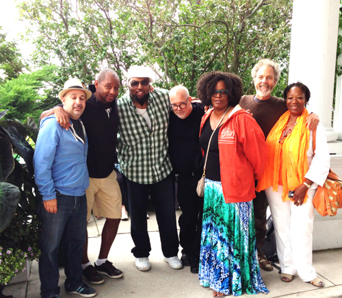 Band photo as we're readying to leave Mack Island. From left to right, Peter Martin, Branford Marsalis (who was playing the day we left), Terryon Gully, Paul Booth (sound man, tour manager), Dianne Reeves, Peter, and Anna Redmond (Dianne's personal assistant). 